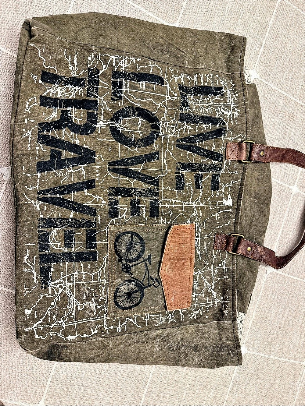 Mona B Live Love Travel Weekender Tote in Green & Brown